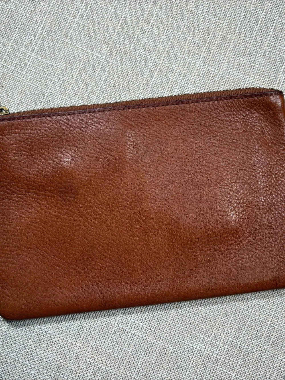 Madewell Leather Zip Clutch in Warm Brown